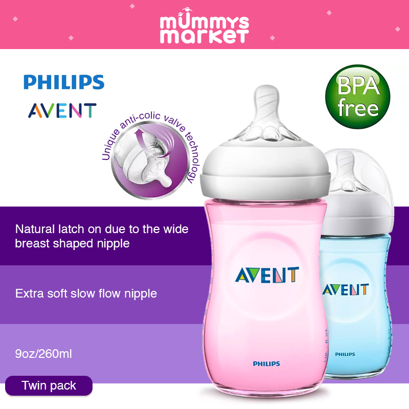 Philips Avent 260ml PP Bottles (Twin Pack) Pink/Blue (SCF694-695/23)